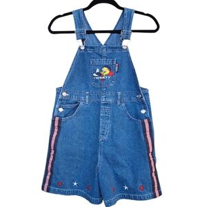 Vintage 1999 Warner Bros. Looney Tunes Blue Denim Short Overalls Tweety Bird